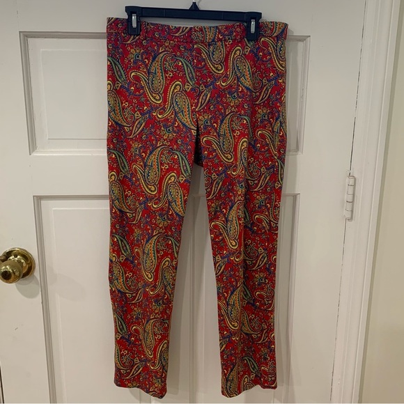 Lauren Ralph Lauren Vibrant Red Paisley Ankle Pants Preppy Business Size 10 - Picture 2 of 11